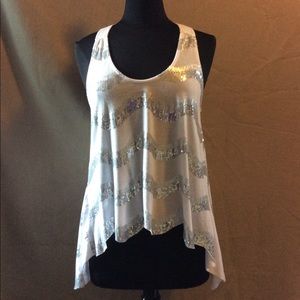 Bebe Sequin Tank  Silver & White Size Small